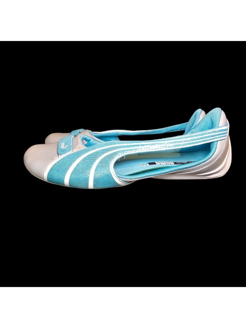 Y2K Puma Womens Ballet Flats Sz 9 Espera III Gray Sparkling Turquoise Sporty